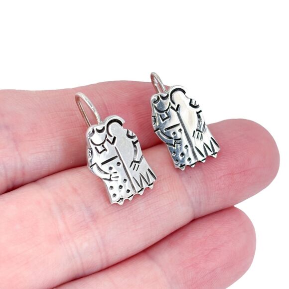 Embracing Couple Drop Earrings | Vintage Sterling Silver 925 - Picture 1 of 7